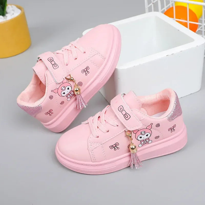 2025 Children's Little White Shoes Girls' Student Flat Bottom Casual Sports Shoes Low Top Spring Korean Plate Shoes