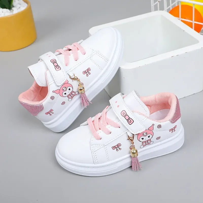 2025 Children's Little White Shoes Girls' Student Flat Bottom Casual Sports Shoes Low Top Spring Korean Plate Shoes