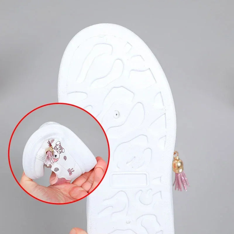 2025 Children's Little White Shoes Girls' Student Flat Bottom Casual Sports Shoes Low Top Spring Korean Plate Shoes